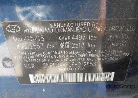 2015 Hyundai Sonata Sport/Limited z USA, uszkodzony, nr VIN 5NPE34AF0FH212853